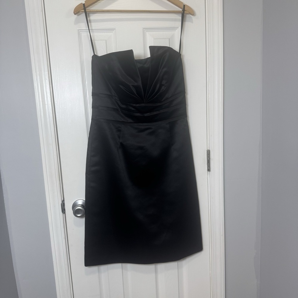 White House Black Market Strapless Black Ruffle Cocktail‎ Dress Women's size 10